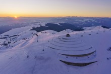 Aerial View Of Military War Memorial On The Summit Of Monte Grappa At Sunset, Italy