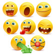 Set of yellow emoji characters with different emotions