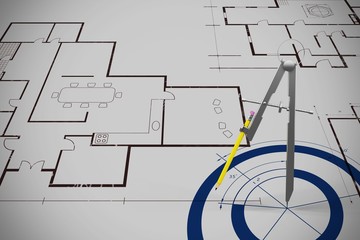 Poster - Composite image of graphic image of drawing compass with pencil