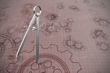 Poster - Composite image of digitally generated image of drawing compass