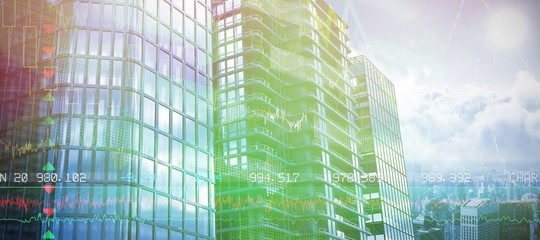 Poster - Composite image of 3d image of glass buildings
