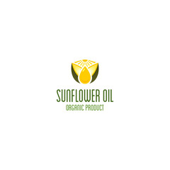 Sunflower oil logo. Organic product vector emblem.