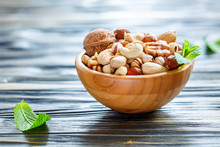 Wooden Bowl With Mixed Nuts