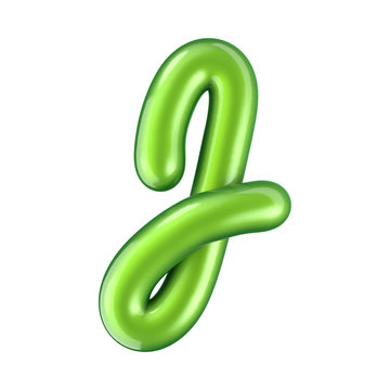 Glossy green letter J uppercase. 3D rendering