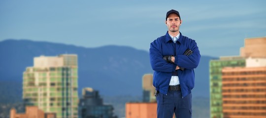 Poster - Composite image of security standing with arms crossed