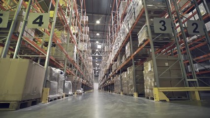 Wall Mural - Interior of warehouse with racks full of cardboxes