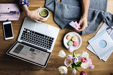 Sticker - Woman Using Laptop Shopping Online