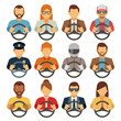 Man and woman drivers vector flat icons