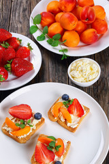 Wall Mural - tasty strawberry apricot blueberry crisp toasts