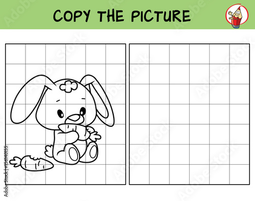 Cartoon Vector Illustration By Leh Funny Little Rabbit With Carrot Copy The Picture Coloring Book Educational Game For