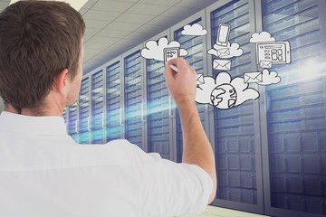 Poster - Businessman drawing in the server room