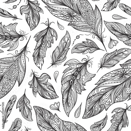 Zentangle Feather Vector Pattern Tableau sur Toile