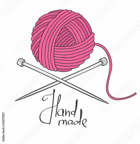 Cuadros en Lienzo Ball of yarn and needles isolated on white background. Vector