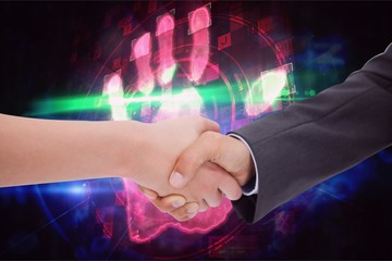 Poster - Handshake against colored fingerprint background 
