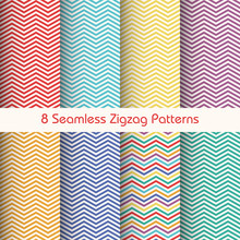 8 Seamless Zigzag Patterns. Colorful Background Set Vector Illustration