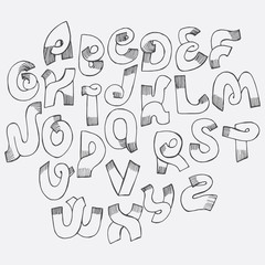 Fototapete - Hand drawn font with hatching. Creative abc letters sequence from A to Z written in simple sketch style with ink and nib. freehand letters design, good for writing qoutes, titles, creative lettering