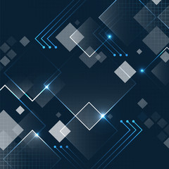 Fototapete - Abstract dark blue vector square technology futuristic background with glitter and grid.