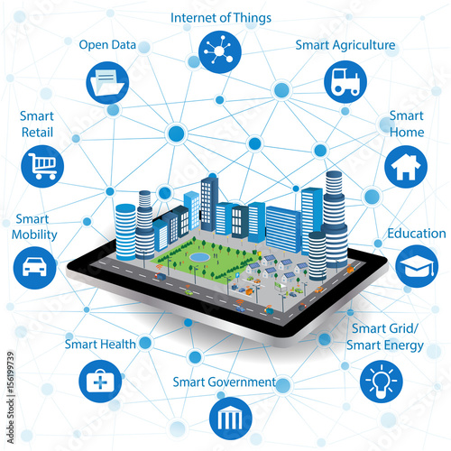 Fotografía Smart city concept with different icon and elements