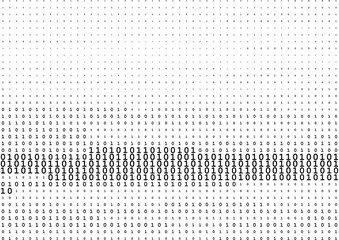 Wall Mural - Stream line binary code black and white background with two binary digits, 0 and 1 isolated on a white background.