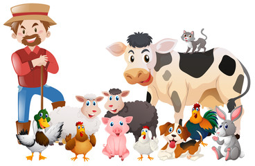 Poster - Farmer and many animals