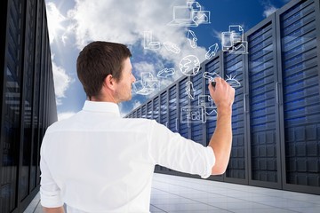 Poster - Businessman is drawing against database background 