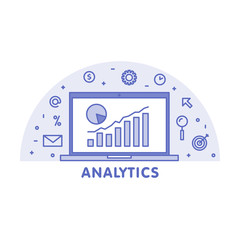 Aufkleber - Online analytics concept line illustration. Laptop with web page graphic diagram screen and linear icon vector