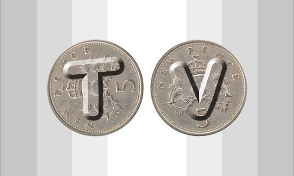 TV - Coins on striped background