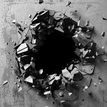 Dark Explosion Hole Of Concrete Old Wall