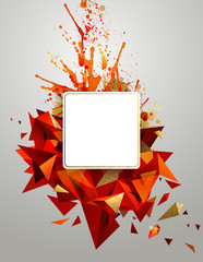 Leinwandbilder - Geometric abstract banner with bright red color and gold texture. Modern triangular formed by artistic blots.