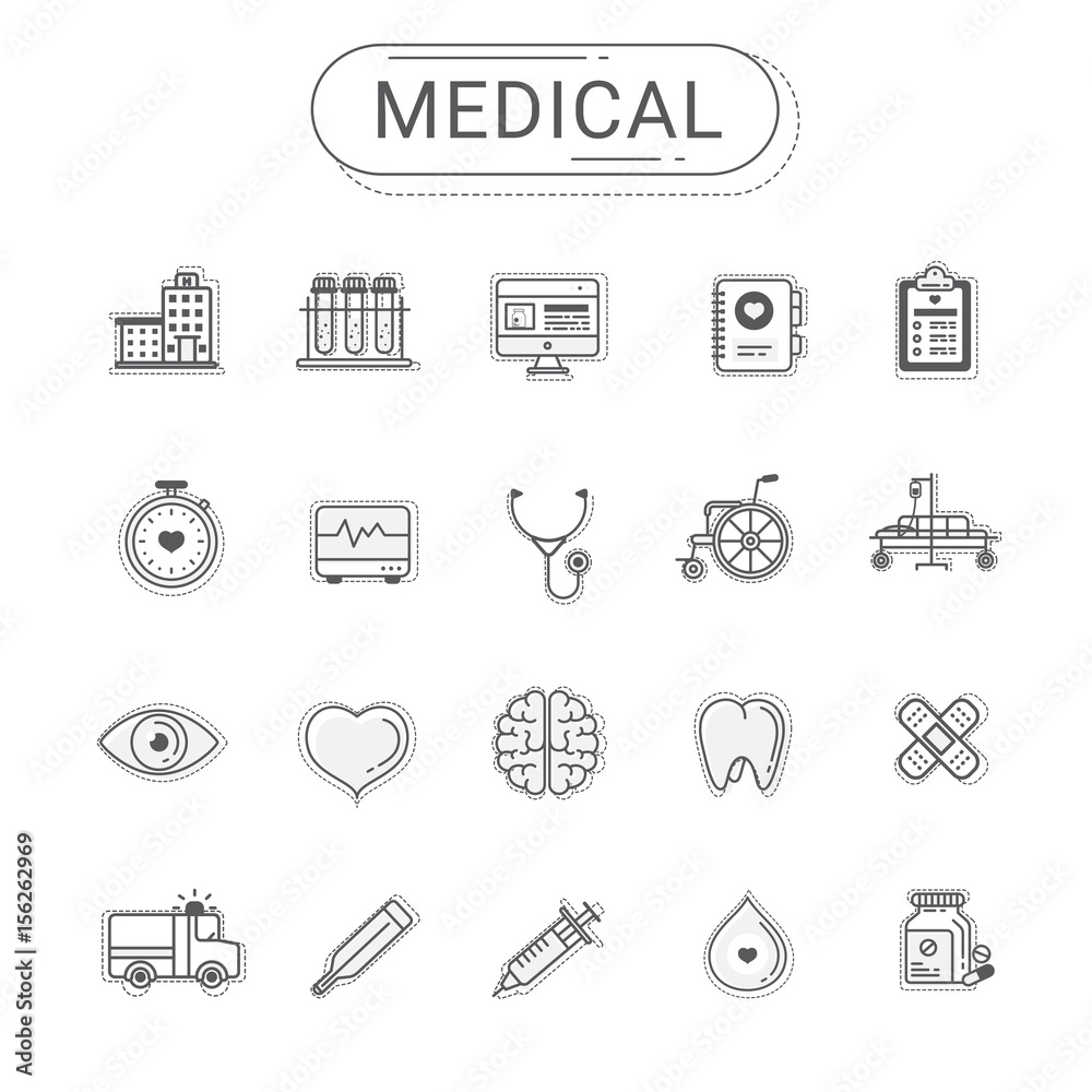 Medical icons set. Healthcare flat line icon style create by vector ...