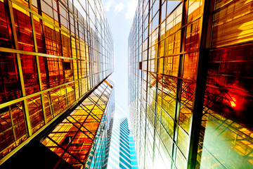 Canvas Print - Glass commercial skyscrapers in perspective