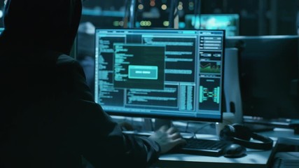 Aufkleber - Team of Teenage Hackers Successfully Attack Global Infrastructure Servers. Display Showing Stages of Hacking in Progress: Exploiting Vulnerability, Executing and Granted Access. 