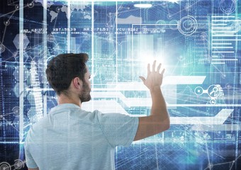 Poster - futuristic interface behind a man doing things in it
