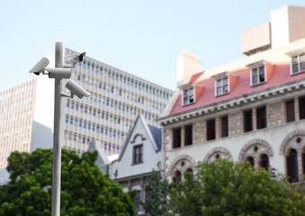 Poster - CCTV stick in front of blurred buildings