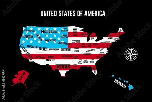 Plakat Flaga mapy USA
