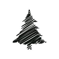 black drawing pine tree christmas decoration vector illustration