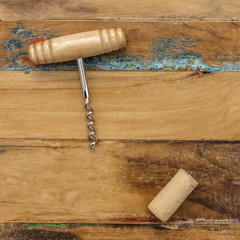 Canvas Print - Vintage cork and corkscrew with copyspace