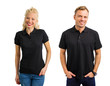 Woman and man in black polo shirts