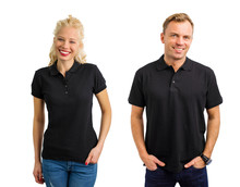 Woman And Man In Black Polo Shirts