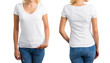 © Kaspars Grinvalds - Woman in white V-neck T-shirt, front and back