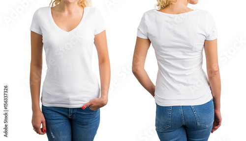 Fotografía Woman in white V-neck T-shirt, front and back