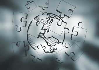 Poster - blurry grey office with jigsaw doodle