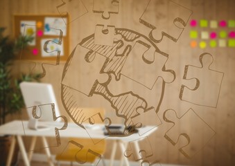 Poster - blurry office with jigsaw doodle