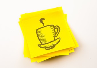 Poster - Brown coffee graphic against yellow sticky note