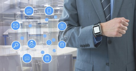 Poster - Businessman with watch and apps with desks
