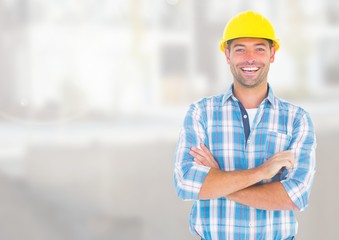 Wall Mural - Construction Worker in front of construction site