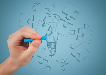 Poster - Hand drawing jigsaw doodle against blue background