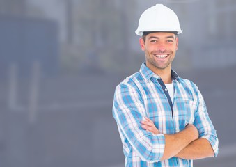 Wall Mural - Construction Worker in front of construction site