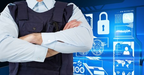 Poster - Policeman with his hands crossed standing on