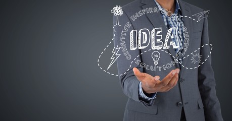 Poster - Business man mid section with white idea 